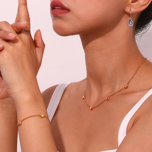 Minimalist 18K gold plated heart necklace, bracelet, and earrings jewelry set for women
