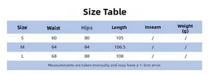 Detailed size chart for high-waisted solid split skirt with waist, hip, and length measurements