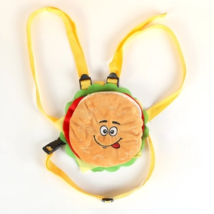 Funny burger shaped plush dog backpack with adjustable straps for small pets