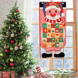 Pink reindeer advent calendar with 25 pockets and Merry Christmas text for home decor