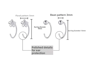 Detailed size specifications for sterling silver flower and bead hoop earrings