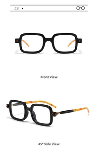 Front and side views of chunky black square sunglasses with yellow tortoiseshell temples