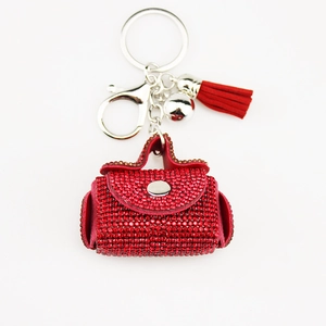 Luxury Rhinestone Mini Bag Keychain For Women Shiny Crystal Purse Pendant With Tassel Alloy Bag Charm For Handbag Decoration
