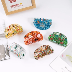 6-piece set of Christmas tree and elk glitter hair claws in transparent acrylic