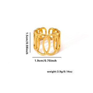 Diagramme détaillé montrant les dimensions et 1,5 cm de hauteur de la bague géométrique or