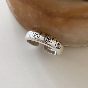 Minimalist 925 silver adjustable ring featuring three cute cartoon bear designs