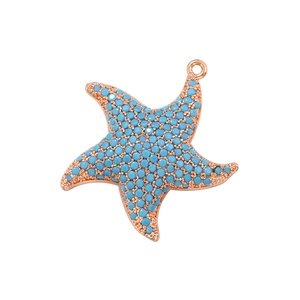 Detail of starfish pendant with rose gold base and turquoise micro-pave stones