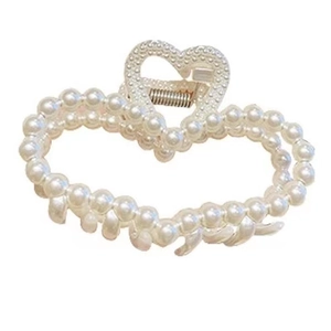 Elegant heart-shaped hair claw clip with white pearls for women hair accessories