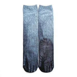 Detail view of grey realistic cat paw 3D print socks featuring lifelike animal fur and pads
