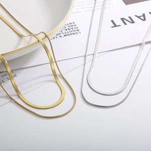 French style double layered gold and silver snake bone chain necklaces in titanium steel