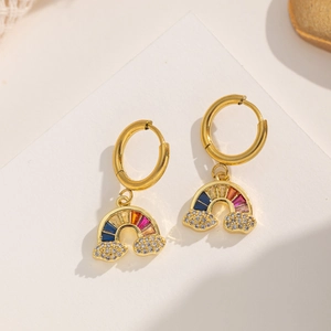 Sweet gold rainbow cloud earrings with colorful gemstones and sparkling zircons