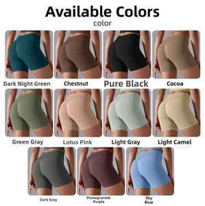 Detailed grid showing high-waist seamless gym shorts in eleven various vibrant colors
