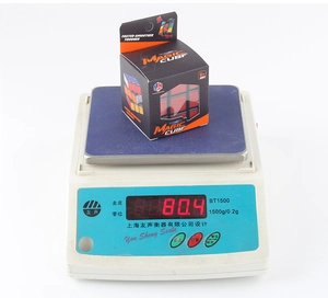 Educational 3x3 speed cube packaging showing a total weight of 80.4g on a digital scale