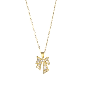 Elegant gold bow necklace for women with zircon inlay and butterfly knot pendant