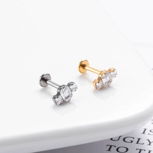 G23 titanium flat back studs with gold and silver cluster zircons for lip and ear piercings