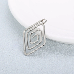 Polished silver stainless steel geometric rhombus hollow pendant for DIY jewelry making