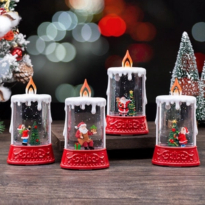 Weihnachts LED Kerze Schneekugel Laterne Weihnachtsmann Mikrolandschaft Wassergefüllt Glitzer Tischdekoration Kunststoff
