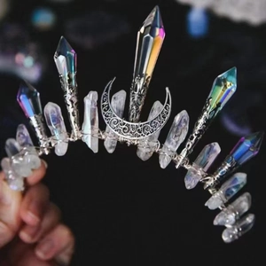 Μποέμ Στέκα Στέμμα Aurora Crystal Rainbow Quartz Point Moon Star Sun Charm Hair Hoop για Πάρτι Γενέθλια Γυναικεία Αξεσουάρ