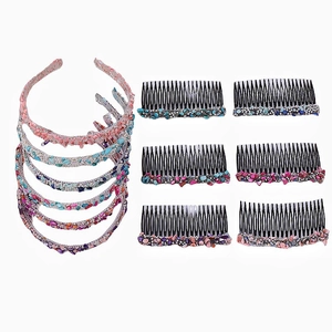Detail of colorful stone headbands and hair combs set with vibrant crushed crystals