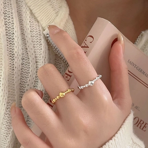 Minimalist 925 sterling silver beaded open ring set in gold and silver finishes