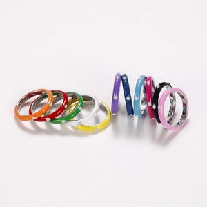 Colorful Enamel Ring With Zircon Inlay Copper Minimalist Fashion Jewelry For Women Rainbow Style
