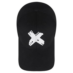 Unisex black baseball cap with white X embroidery and adjustable strap for casual wear