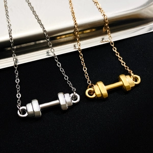 Titanium steel dumbbell pendant necklace in gold and silver finish for fitness enthusiasts