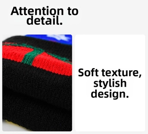 Detailed view of the soft knit texture and striped patterns on this LED Christmas hat