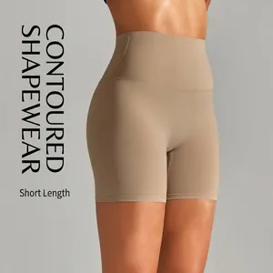 Women High Waist Yoga Shorts Nylon Spandex Brushed Elastic Tummy Control Biker Shorts Fitness Running Athletic Bottoms