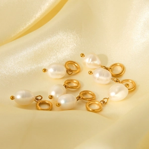 Baroque freshwater pearl pendants with gold-plated rings on silk fabric for DIY jewelry