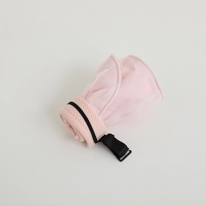 Pink foldable sun hat for girls showing portable rolled-up design with mesh details