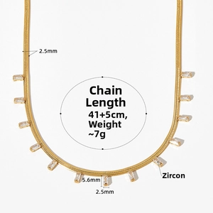 Detailed view of gold snake chain with zircon pendants showing 41cm length dimensions
