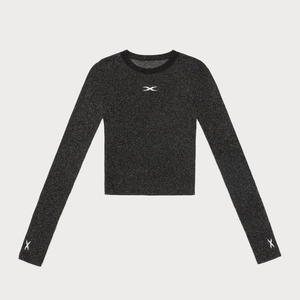 Slim fit glitter knit crop top in charcoal grey with white wing logo patterns