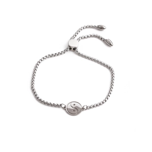 Stainless Steel Yin Yang Pendant Bracelet Adjustable Box Chain Tai Chi Symbol Minimalist Jewelry For Men Women