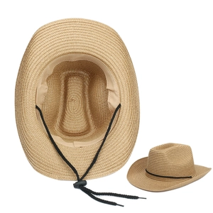 Straw western cowboy sun hat with adjustable wind rope and wide brim for men and women