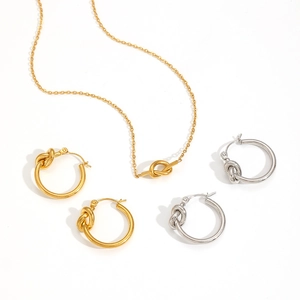 Minimalist 18k gold plated stainless steel knot jewelry set with necklace and earrings