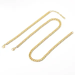 Collar Pulsera Cadena Cubana Chapado Oro 18K Acero Inoxidable Joyas Hip Hop Punk Para Hombres Mujeres
