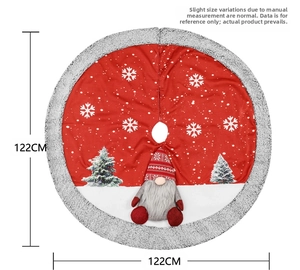 Detail of 122cm burlap Christmas tree skirt with gnome doll and snowflake patterns
