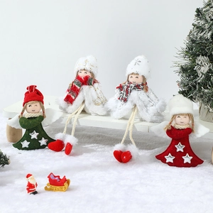 Christmas Angel Doll Ornaments Plush Felt Knit Wings Long Legs Hanging Tree Decorations Festive Holiday Decor