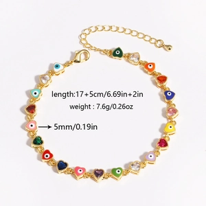 Colorful evil eye heart charms gold bracelet with colorful enamel zircon stones