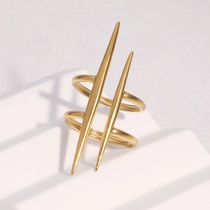 Minimalist double row spiked stainless steel ring with 18k gold finish for women