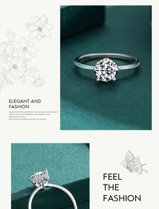 Detail of classic four-prong silver ring featuring a crown setting and sparkling main stone