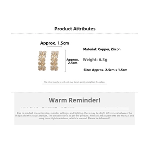 Detailed size chart showing double row zircon C-shaped earrings with 2.5cm height dimension