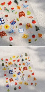 Détails d'autocollants nail art boulangerie d'automne avec canards et feuilles d'érable