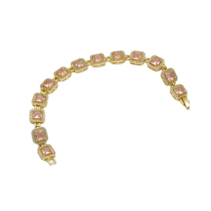 18k gold plated bracelet with rectangular pink zircon stones and white crystal halo