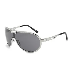Oversized Shield Sunglasses Metal Frame One-Piece UV400 Protection Outdoor Sports Cycling Punk Y2K Style For Men Women