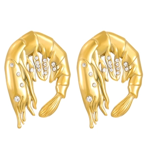 Boucles d'oreilles crevettes dorées avec cristaux blancs pour un style unique et chic