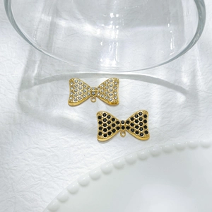 Bow tie pendants in gold stainless steel with clear and black crystals for DIY jewelry