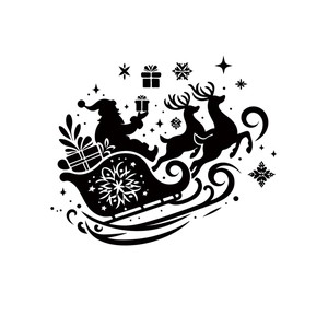 Christmas wall stickers featuring Santa, reindeer, and snowflakes in black silhouette style