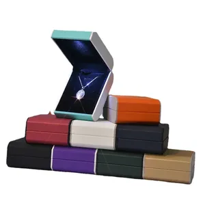 Octagonal LED jewelry box in macaron colors for necklaces with black velvet lining
